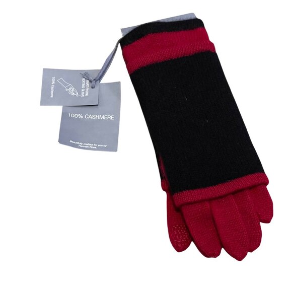 NWT Hannah Rose 100% Cashmere Convertible Gloves Red black New - Picture 2 of 5